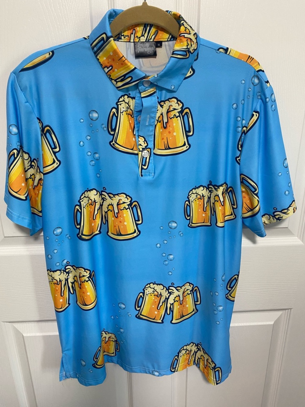 Blue Beer-Print Men’s Polo Shirt